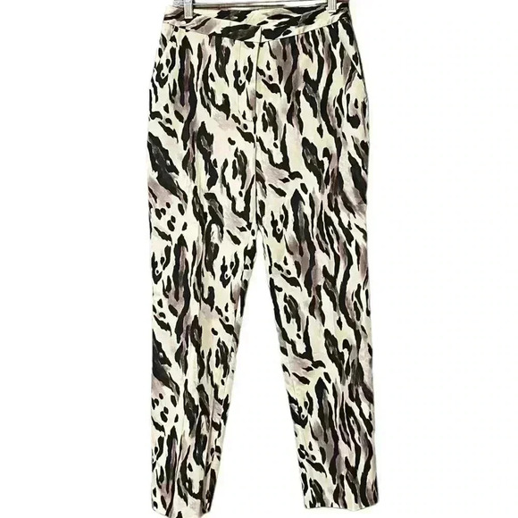 Natori Lynx Cotton Sateen Pant 10 Taupe Chic Maximalism Animal Print Tapered NWT - Picture 3 of 10